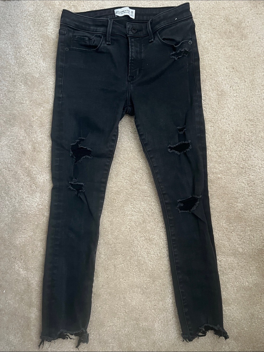 Abercrombie & Fitch Black Distressed Super Skinny Ankle Jeans
